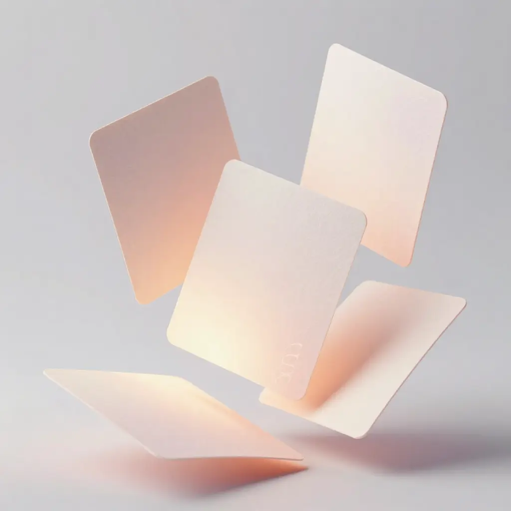 Ethereal handmade cards floating in ambient light